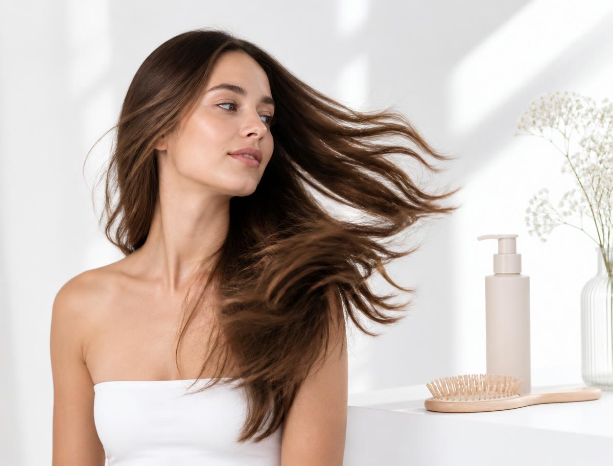 Haircare bottles photographed in soft daylight